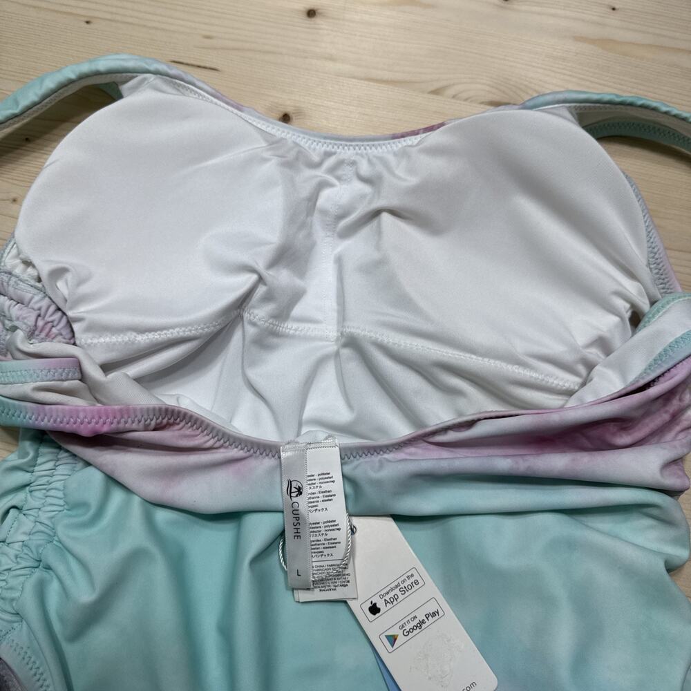 CupShe Swimsuit One Piece Womens L Tie Dye Purple Turquoise Rushed Side Tie New - Picture 9 of 10
